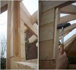 Blockhaus bauen - T-Leisten einsetzen